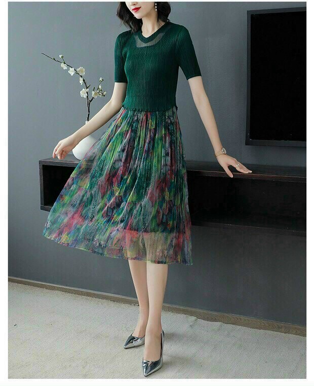 Đầm Dập Ly Họa Tiết Sơn Thủy - HN983